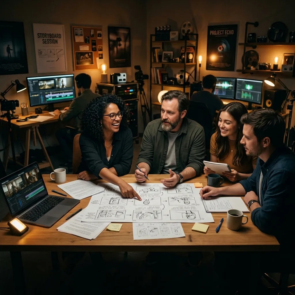 Creative team reviewing a video storyboard