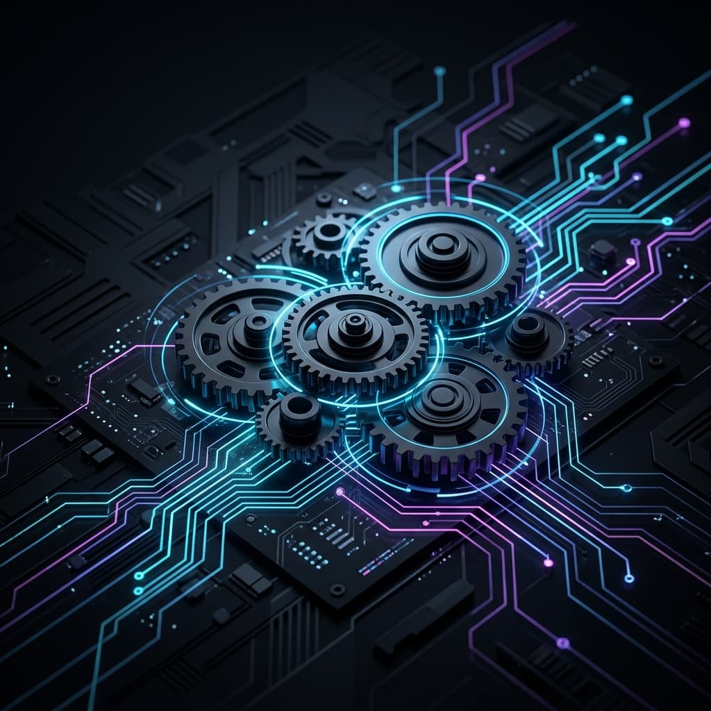 Sleek visualization of automated AI gears and circuits