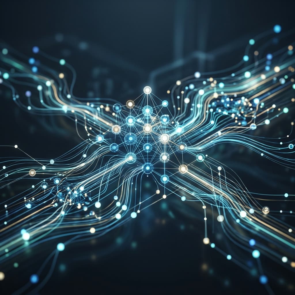 Abstract visualization of AI automation workflows and data nodes
